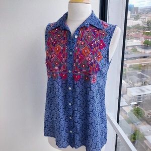 Angie Boho Paisley Sleeveless Button Front Top